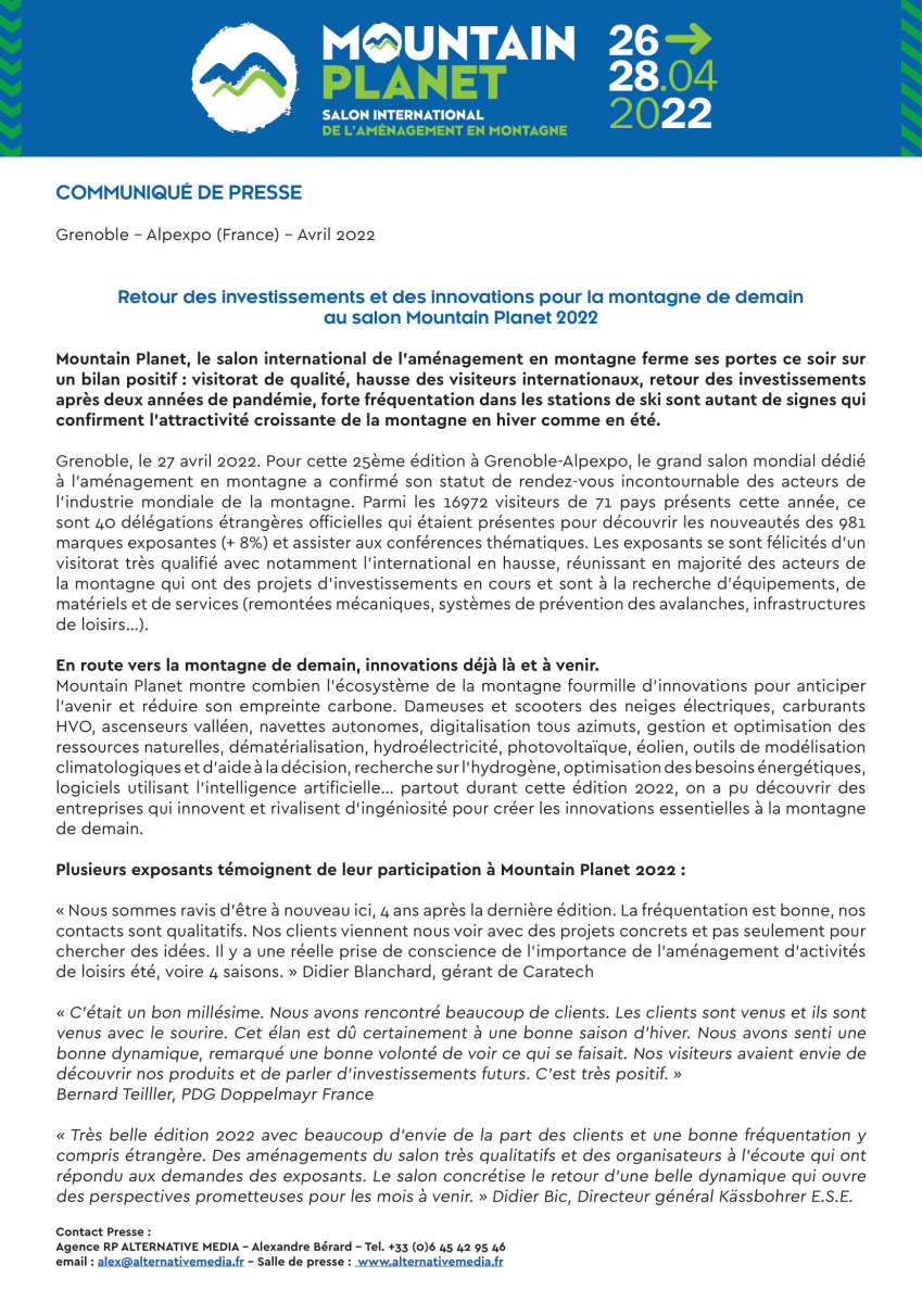communiqué de presse bilan du mountain planet 2022