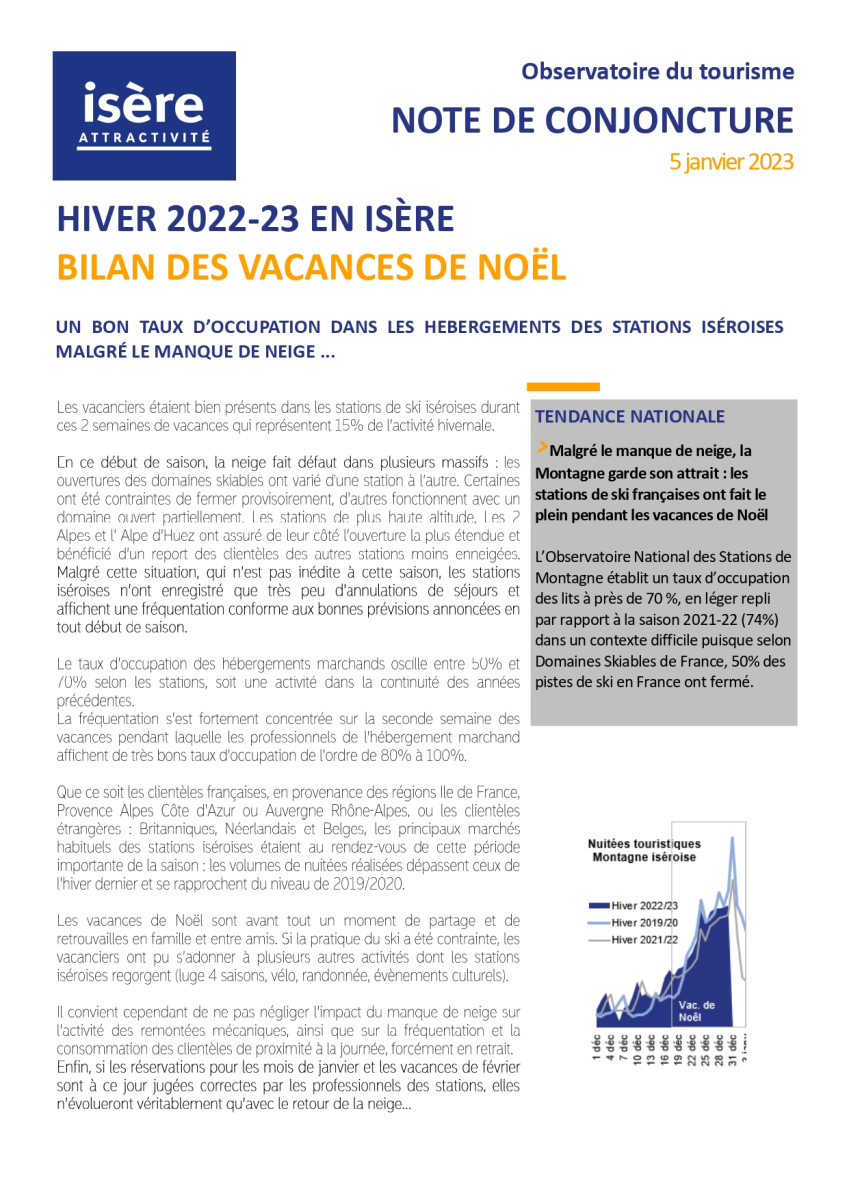 note de conjoncture bilan vacances noel 2022 2023 isère attractivite