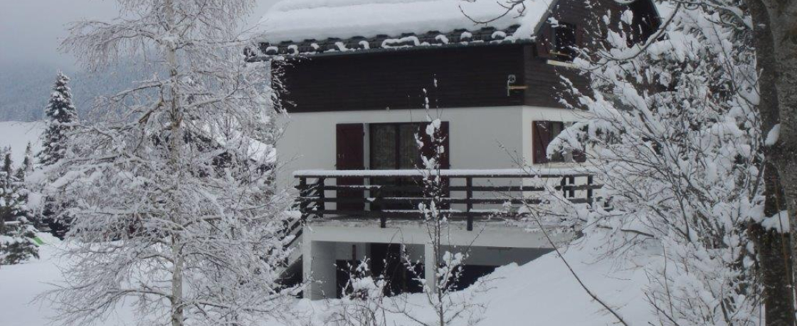 chalet sous la neige