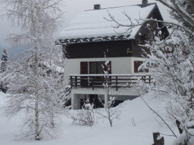 chalet sous la neige